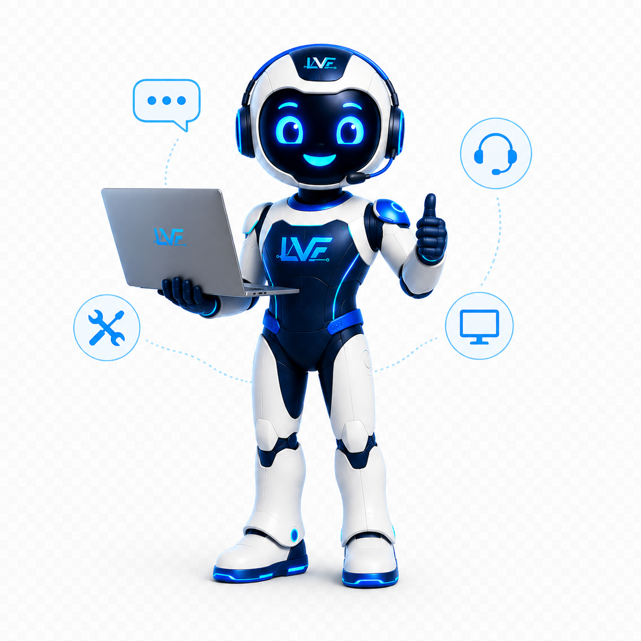 Mascota LVF con herramientas de soporte técnico