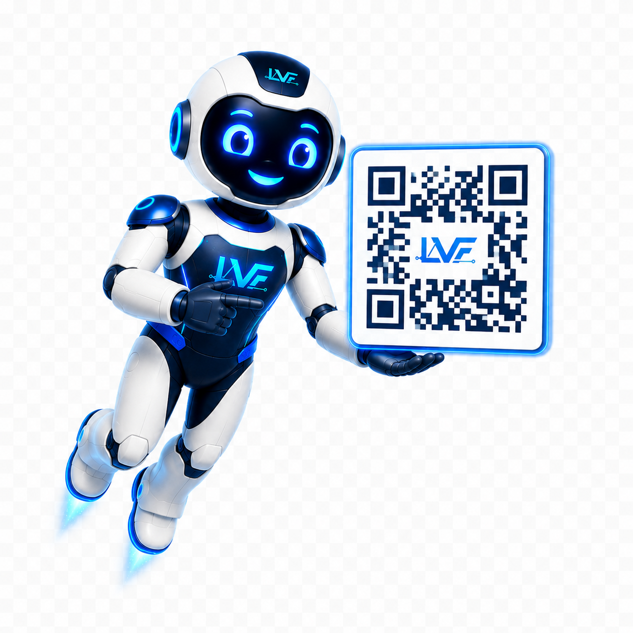 Mascota LVF presentando el QR para compartir servicios